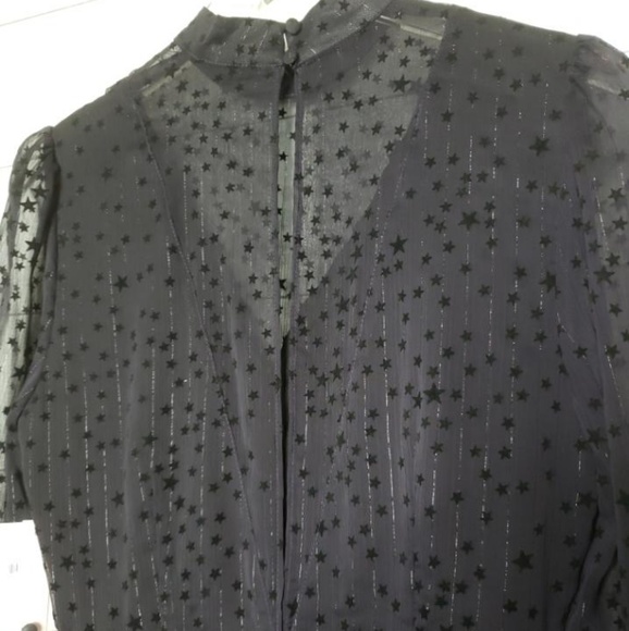 Avec Les Filles Flocked Star Ruffle Dress Navy/Blk - Picture 5 of 8